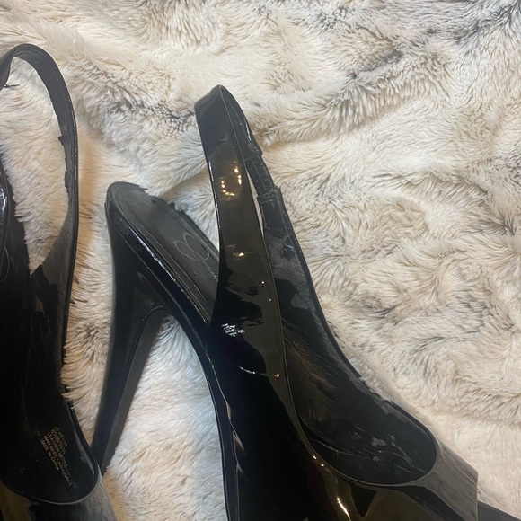 Size 6.5 Jessica Simpson peep toe slingback heels with small platform in black - Picture 4 of 6